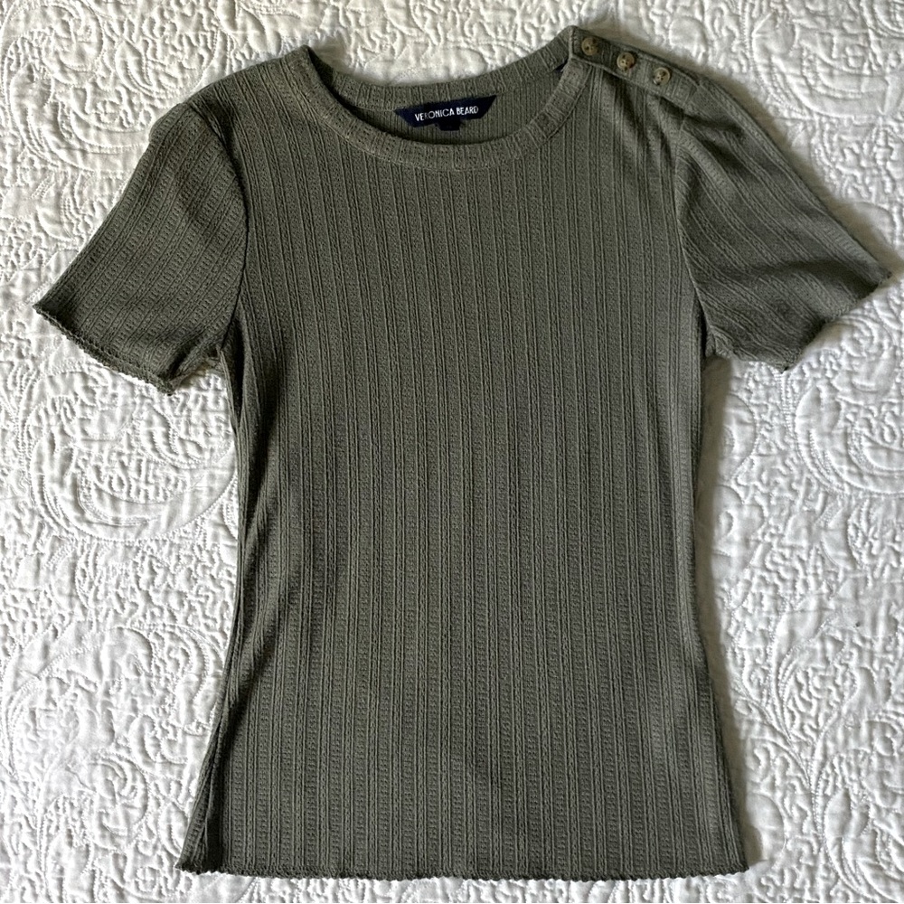 veronica beard draya open stitch knit stone army olive green top — size xs